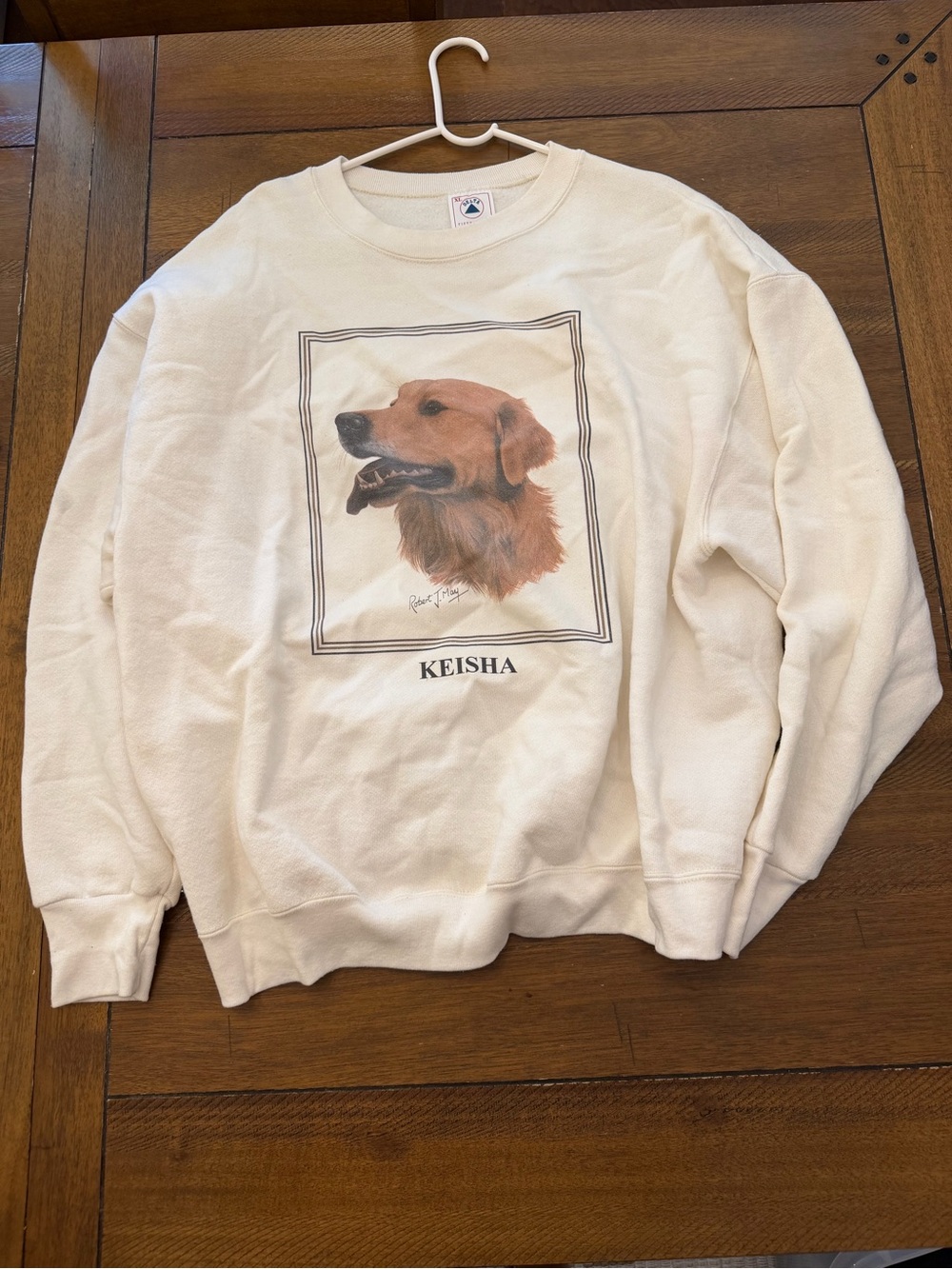 Delta cream white dog sweatshirt Size XL 90s Vintage Made in USA pullover unisex